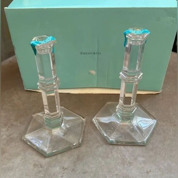 #COQUETTE-GIRL *TIFFANY & CO* Crystal Candlestick Set Made in Germany w/box - Picture 1 of 8
